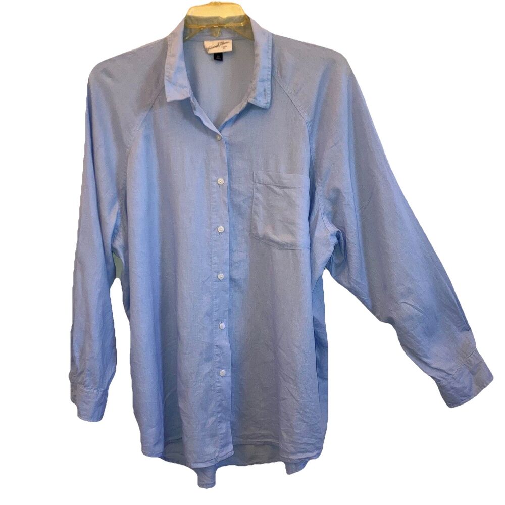 UNIVERSAL THREAD XXL Linen Rayon Long Sleeve Blue Blouse Shirt Button Down Pocke